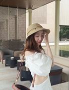 出口日本高品质女式夏季时尚气质优雅不规则，防晒遮阳草编帽