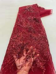 lace婚纱礼服面料亮片手工珠重工刺绣面料珠管绣网布绣花布料