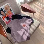 紫色正肩短袖t恤女装2023年夏季修身纯棉体恤设计感小众上衣