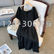 300特大码女装短袖连衣裙200斤超胖mm夏季设计感长裙显瘦遮肉裙子