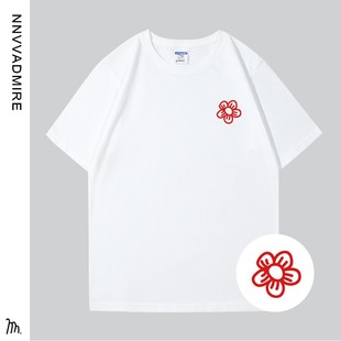 送你一朵小红花周边纯棉白色短袖t恤简约男女学生班服团购打底衫