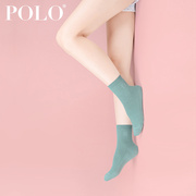 Polo潮牌袜子女秋冬季纯色中筒中厚棉袜冬天商务秋季长袜针织女袜