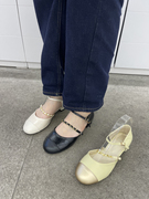韩国东大门2024春皮带扣，拼色法式圆头甜美公主，平底浅口单鞋女