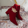 新娘结婚鞋女红色高跟，婚靴2023秋冬季加绒中式秀禾鞋粗跟短靴