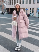 粉色羽绒服女中长款冬季2023韩系宽松过膝设计感抽绳加厚外套