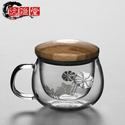 水杯玻璃杯女透明大容量带把盖耐热花茶杯，透明办公过滤茶水分离男