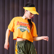 宽松短款t恤女夏季辣妹女团练习室跳舞上衣爵士舞衣服短袖ins潮橙