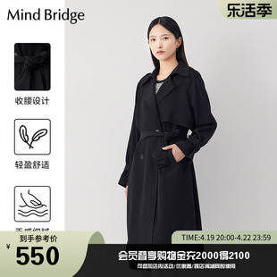 MindBridge百家好秋季黑色风衣女2023中长款大衣韩版休闲外套