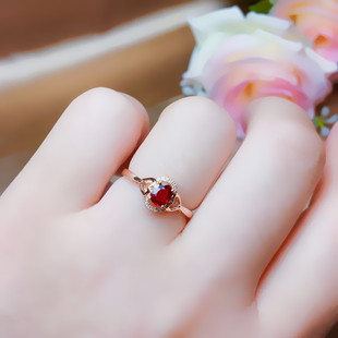 腾利18k金天然(金天然)红宝石戒指，女款配钻石女戒鸽血红色，玫瑰金经典(金经典)时尚