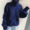 2023秋冬女装设计感双层高领套头，复古麻花蓝色毛衣宽松针织衫