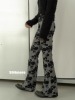 Exclusive type韩国小众复古格纹暗黑玫瑰花朵高腰显瘦微喇叭长裤