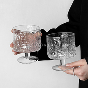 设计感树皮纹高脚杯ins家用玻璃杯咖啡杯，果汁杯气泡水杯饮料杯子
