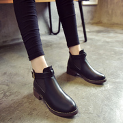 2023春季女靴子靴子欧美英伦时尚女短靴圆头中粗跟防水台女皮单鞋