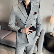 2023男士双排扣西服套装 修身戗驳领韩版发型师西装男两件套