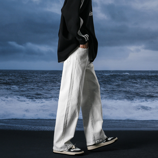 禾子先生春季男士牛仔裤，少年感直筒chic宽松舒适潮牌白色长裤