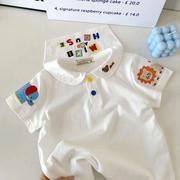 a可爱的短袖t恤~夏季日系儿童卡通刺绣海军风，短袖上衣宝宝半