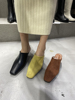 小池在首尔鞋子女2023秋季方头，深口欧美女鞋细中跟包头半拖鞋