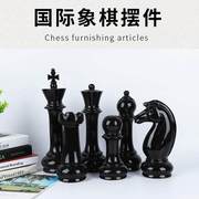 欧式创意简约白色，黑色陶瓷国际象棋摆件，六件套客厅办公室饰品