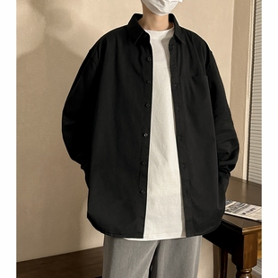 春秋季黑色衬衫男内搭宽松休闲外套潮流痞帅气dk白色男生长袖衬衣