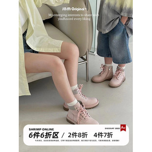 JBM女童2023春秋季牛皮短靴韩国儿童中筒靴马丁靴男童高帮单鞋子