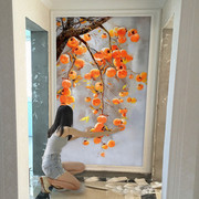 3d立体玄关柿子树油画艺术墙纸，背景墙装饰画客厅，走廊过道壁纸竖版