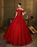 婚纱礼服红色蓬蓬裙，艺考声乐演出服，美声独唱主持人礼服女长款
