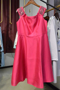 臣f气质礼服时尚露肩，一字肩镶钻气质玫，红色连衣裙秋季女装