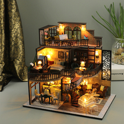 diy小屋阁楼别墅玩具生日礼物木质，手工拼装模型，中国风复古小房子