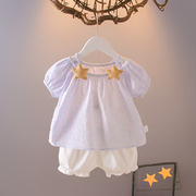 1-3-4-5岁女童夏装套装宝宝衣服，女儿童娃娃衫，上衣+宝宝短裤两件套