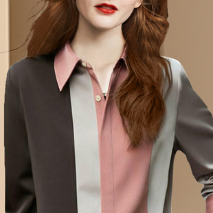 欧美名媛时尚拼色气质长袖衬衫女2023春季韩系设计感高级上衣
