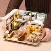 3d立体拼图木质模型女孩玩具屋，舒适生活房子手工制作diy小屋公主