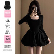 初春韩系夏款穿搭一整套黑色连衣裙子女春季2024公主蓬蓬短裙