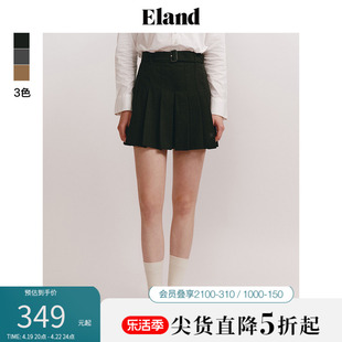 eland衣恋短裤女格雷系a字型，短款腰带设计百褶裙裤裤子女