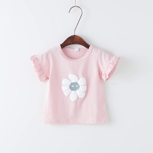 宝宝夏装1-5岁婴幼儿2女童装夏季短袖T恤上纯棉洋气3小童飞袖上衣