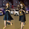网红时尚欧根纱连衣裙，女2022年夏季韩版短袖v领系带裙子
