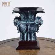 青铜器仿古摆件四羊方尊酒尊酒器古玩铜工艺品摆件做旧