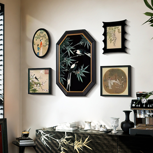 法式中国风装饰画客厅，新中式沙发背景墙壁画，复古组合竹子中古风