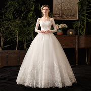 法式轻婚纱2023新娘长袖小个子米白色简约宫廷风旅拍气质