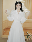 简约新娘婚纱日常领证礼服伴娘连衣裙2024年轻款，甜美仙女修身长裙