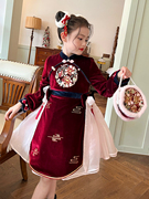 栀了成长记童装女童新中式红色新年连衣裙秋冬洋气儿童绣花裙子