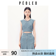 飘蕾设计感马甲女2024夏季复古时尚印花露腰无袖上衣女peoleo