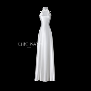 chicnana婵飞落雪新中式改良旗袍，挂脖连衣裙长款新娘，敬酒服晨袍