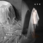 加硬玻璃纱纯色婚礼装饰闪光透明网纱设计师，面料手工diy白纱布料