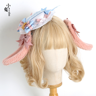 原创可爱发饰玩具周年Lolita蝴蝶结兔耳朵发箍发夹小礼帽对夹边夹