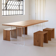 北欧现代亚克力白蜡木餐桌原木家用办公长桌简约实木悬浮大板