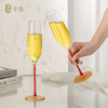 高档红杆香槟杯一对2只新婚礼物礼盒套装家用高脚杯轻奢水晶酒杯