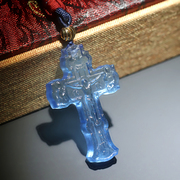古法琉璃十字项链天蓝色男女款毛衣链吊坠复古十字挂件饰品