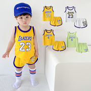 男宝宝夏季分体套装纯棉薄款婴儿球服男童无袖背心篮球服运动套装