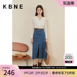 牛仔半身裙女裙子，秋冬半裙kbne2024春季高腰，显瘦中长款a字裙