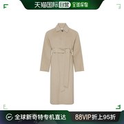 欧洲直邮amiparis男士米，褐色羊毛隐形排扣配腰带长款大衣